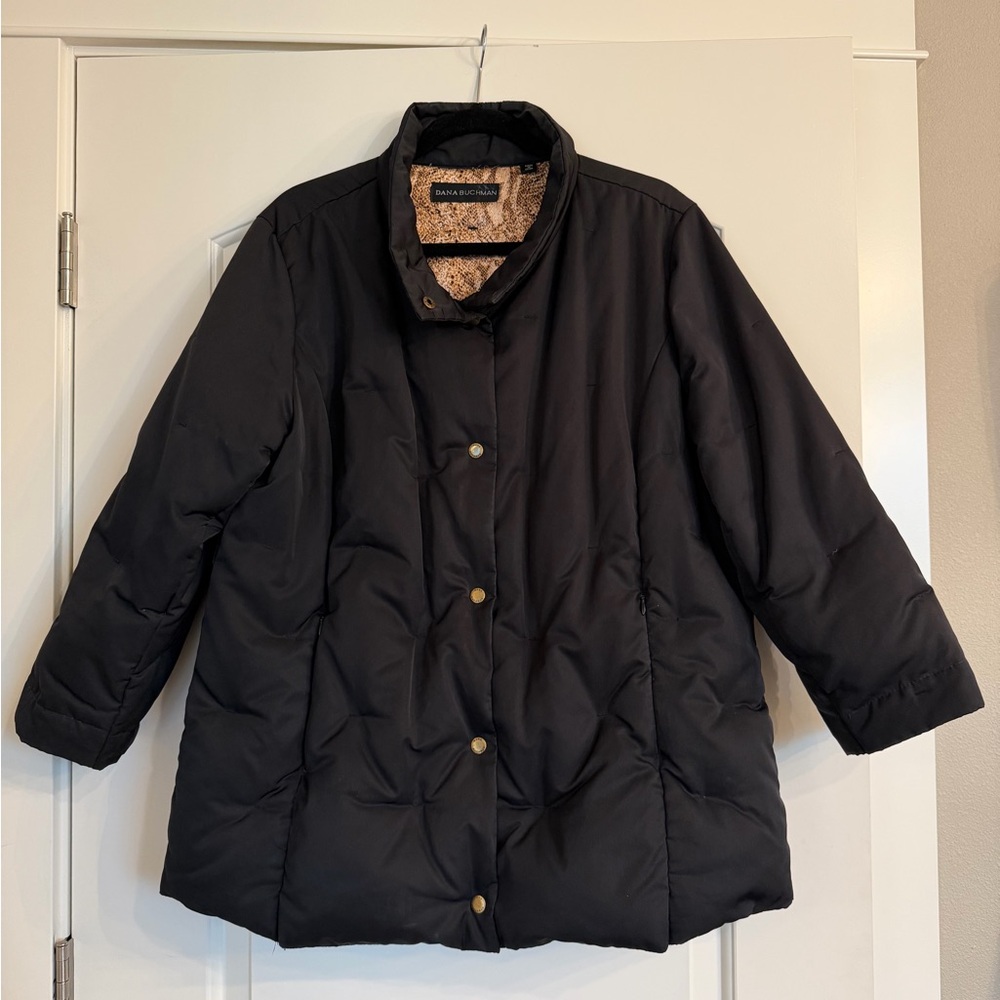 Dana Buchman Black Down Puffer Jacket Coat, Size XL